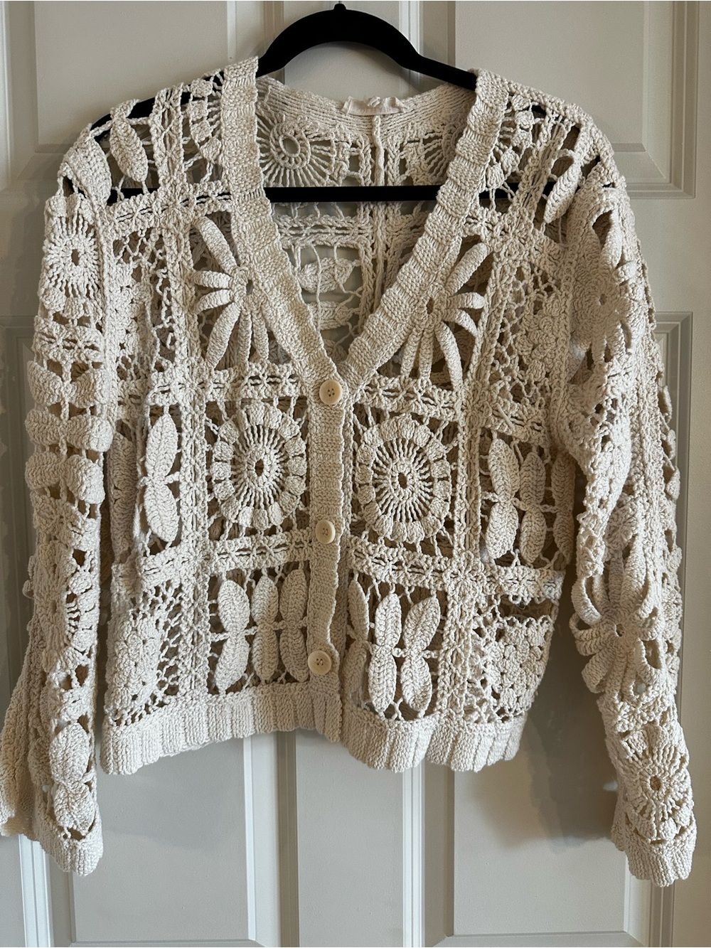Solitaire Crochet Openwork Cardigan in Cream